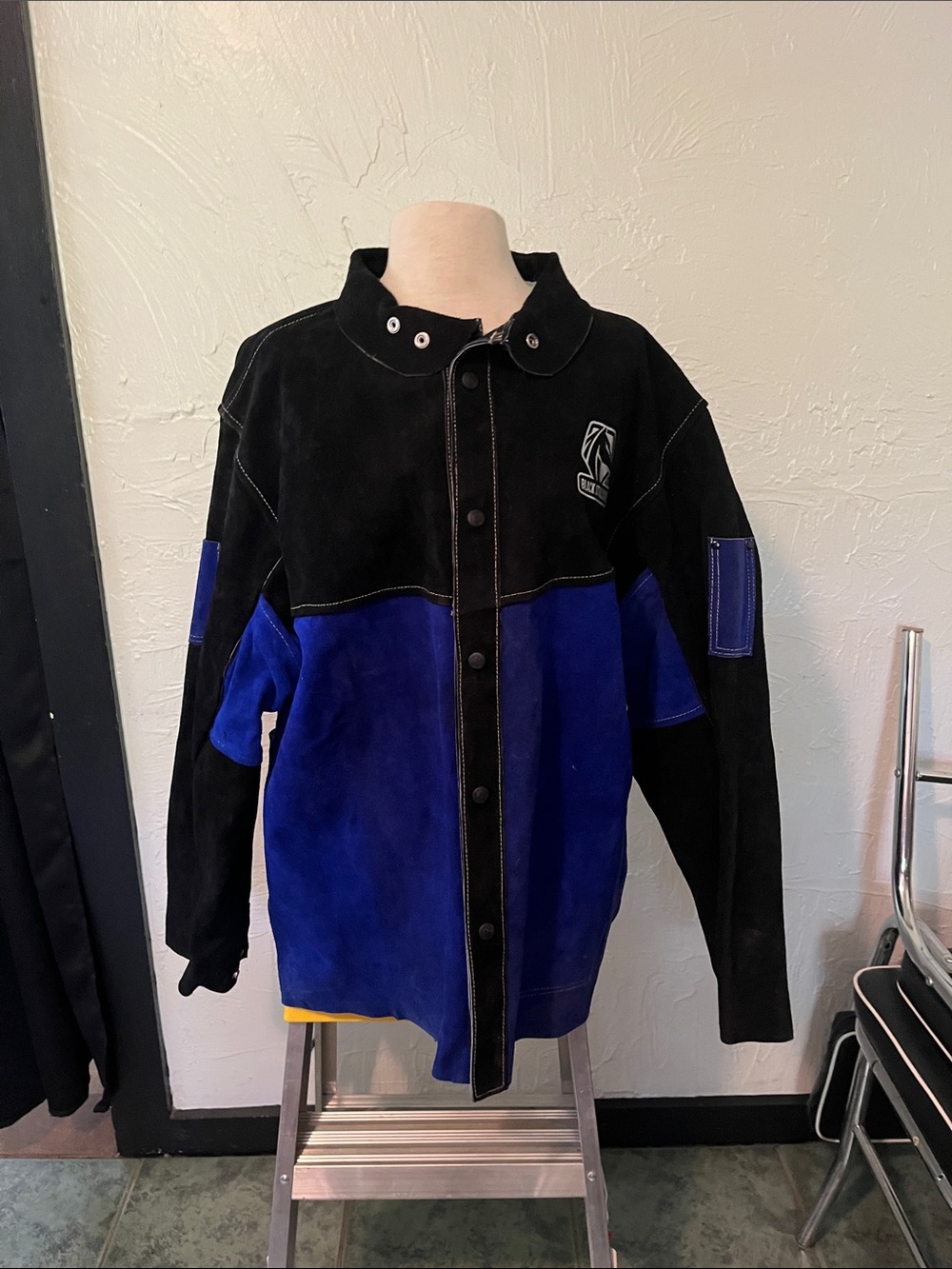 Men's Black & Royal Blue Suede Colorblock Welding jacket